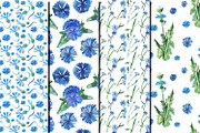 Watercolor Cornflowers patterns, a Pattern Graphic by DollyPotterson (Thumbnail 2 of 6)