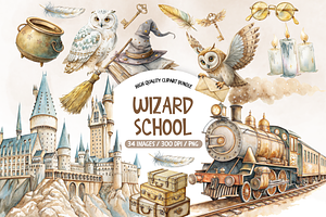 Wizard School Clipart Bundle, an Illustration by TatiMockup