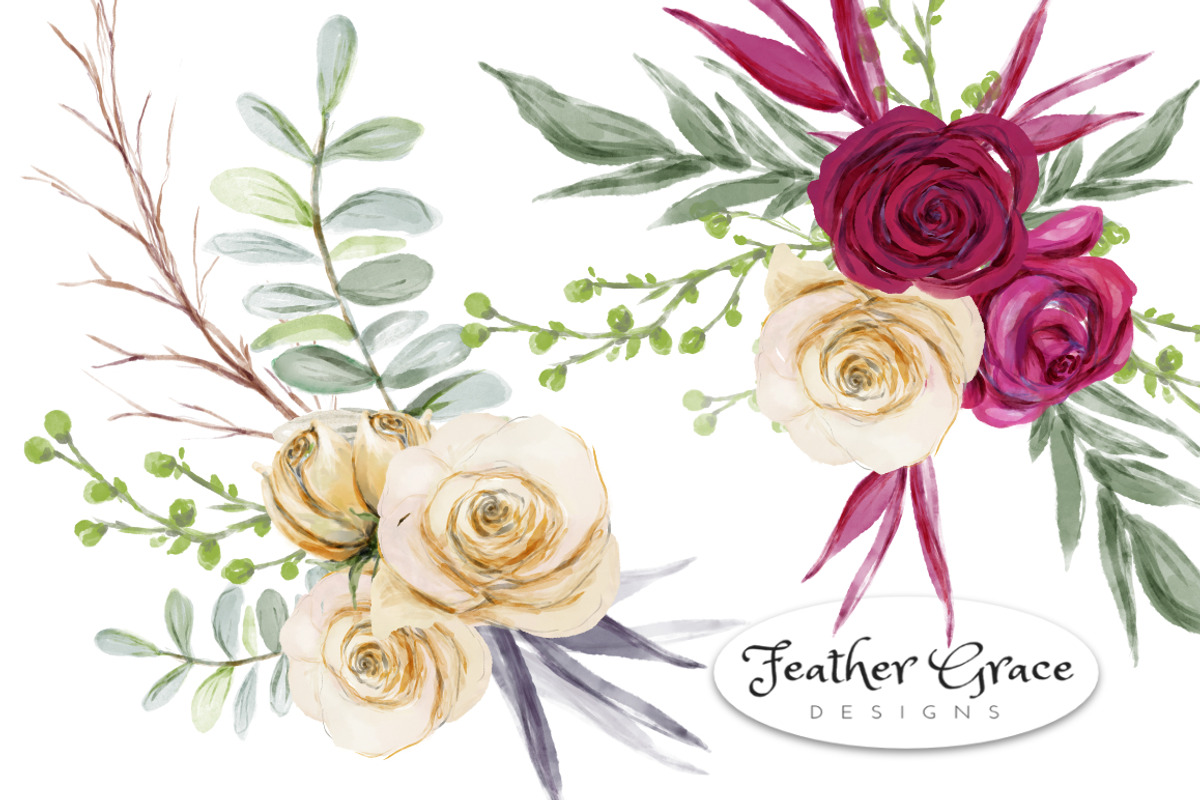 Red White Pink Flowers Watercolor, an Illustration by Feather Grace Designs (Photo 5 of 8)