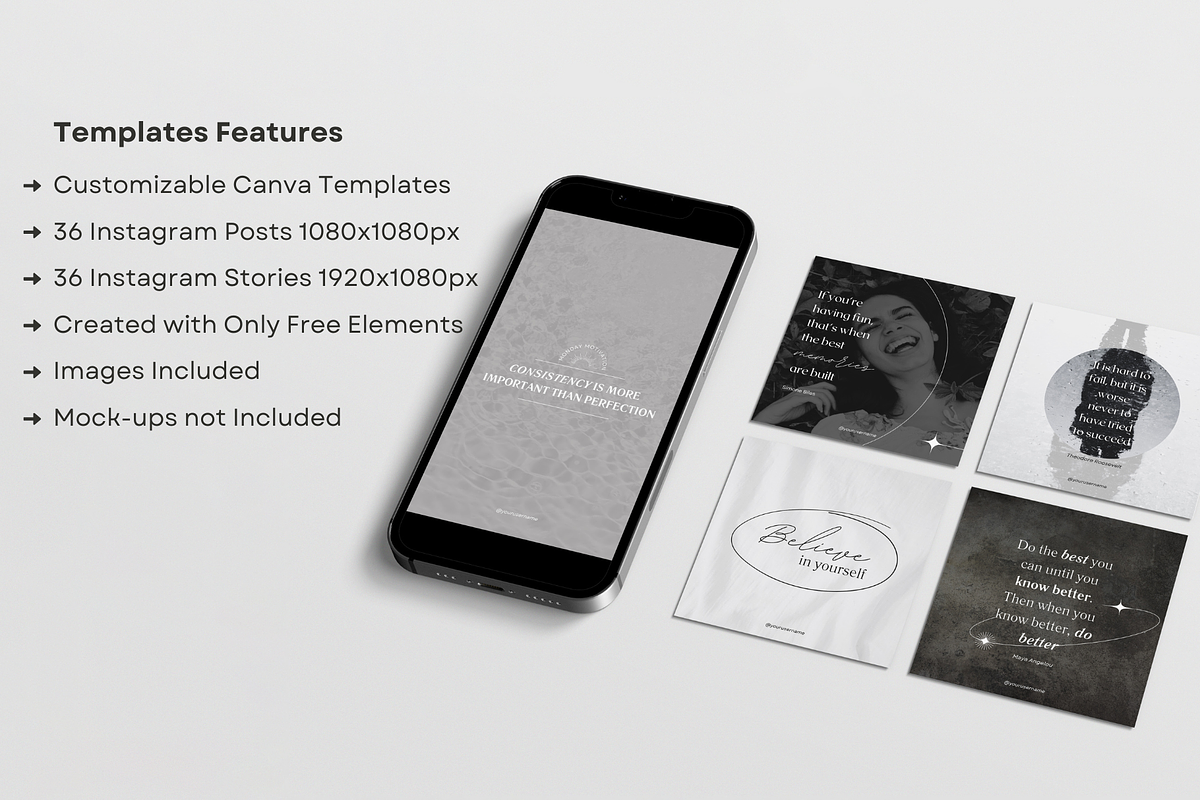 Motivational Instagram templates Kit, a Social Media Template by Soul & Maeum Store (Photo 4 of 8)