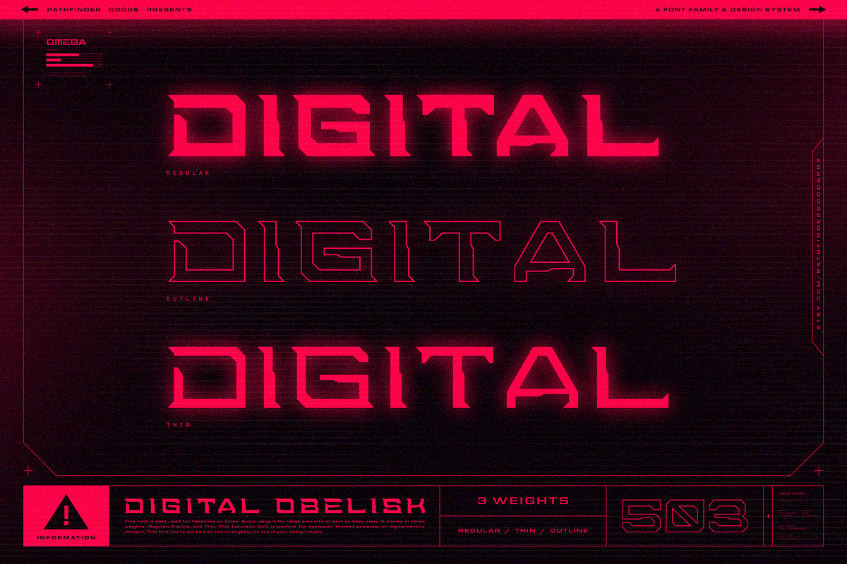 Digital Obelisk – A Cyberpunk Font, a Serif Font by Pathfinder Goods (Photo 2 of 9)