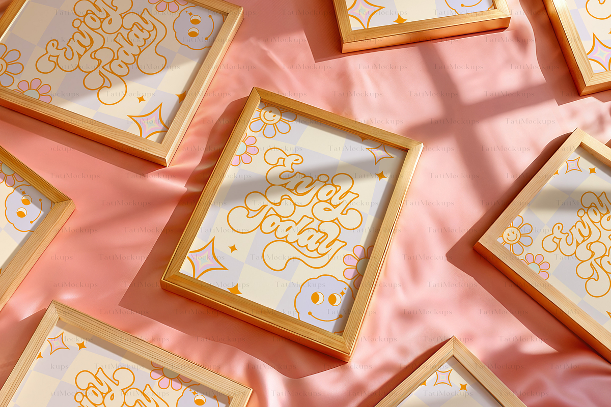 Gold Frame on Pink Silk Mockup, a Product Mockup by TatiMockup (Photo 3 of 4)