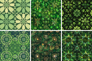 Green Mandala Seamless Patterns