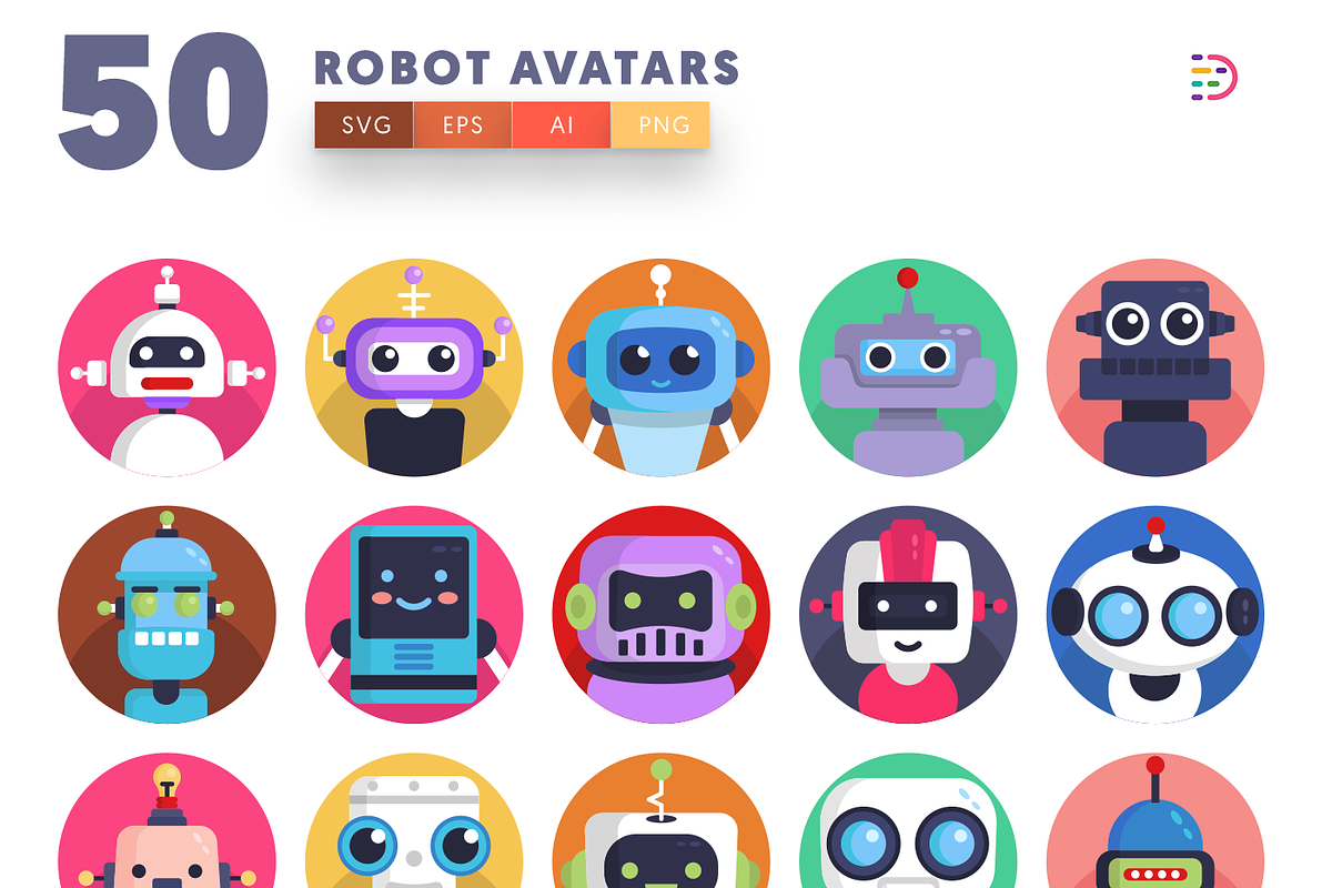 50 Cartoon Robot Avatar Icons Set, an Outline Icon by Dighital (Photo 4 of 10)