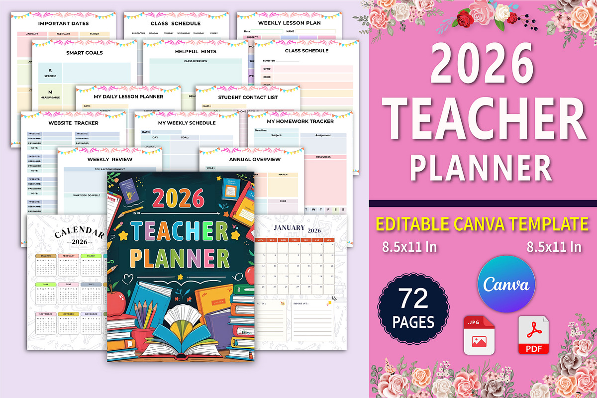 2026 Teacher Planner Canva, a Print Template by Designmela01 (Photo 1 of 7)