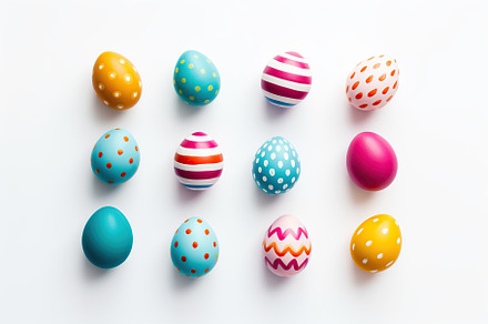 Colorful easter eggs on white background, a Holiday Photo by AlyaAnd