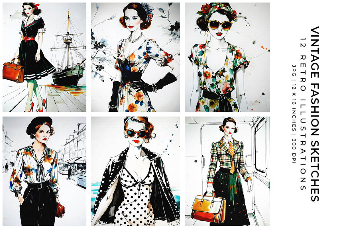 Vintage Fashion Sketches, a Person Illustration by Digital Art Creations (Photo 3 of 7)