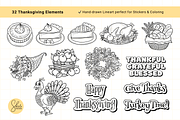 Thanksgiving Line Art Clipart Set, a Seasonal Illustration by shielscreations (Thumbnail 2 of 4)
