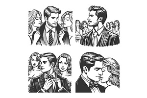 Handsome Man and Elegant Women set, a Person Illustration by AlexArt