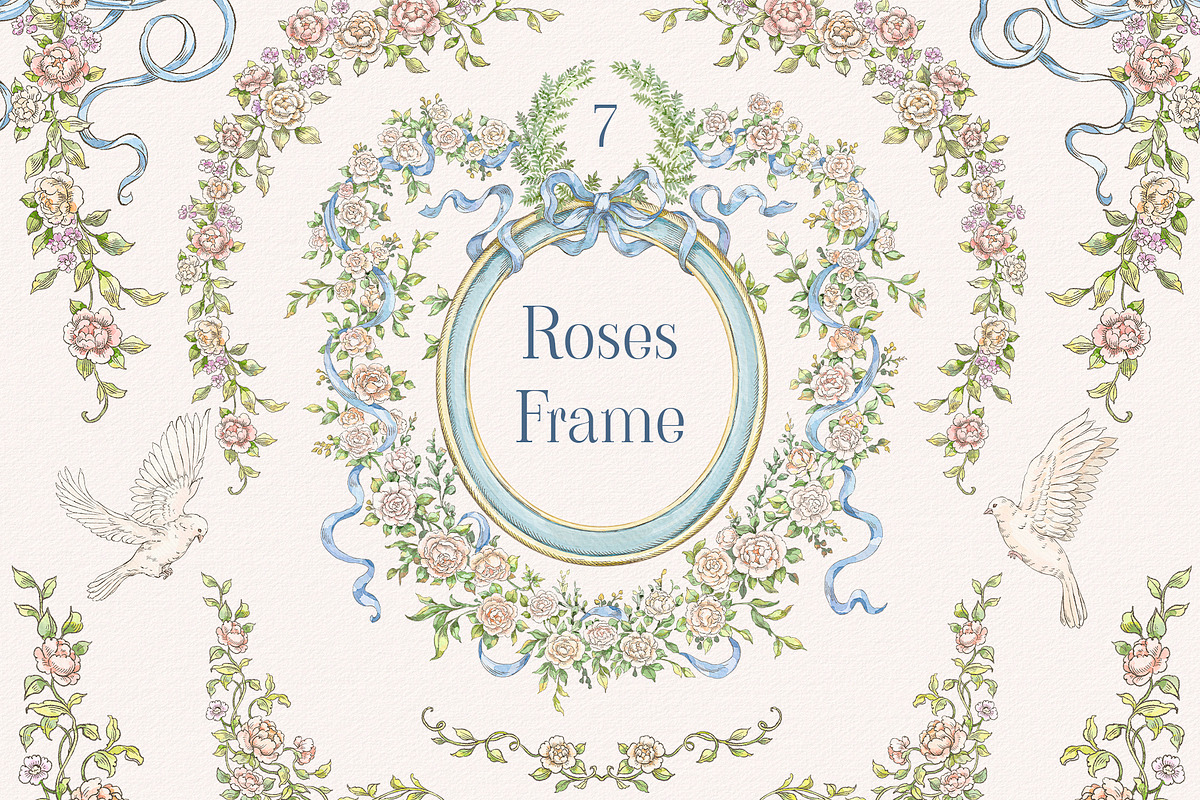 Roses Frame Watercolor PNG clipart, a Decorative Illustration by Ekaproeka (Photo 1 of 3)