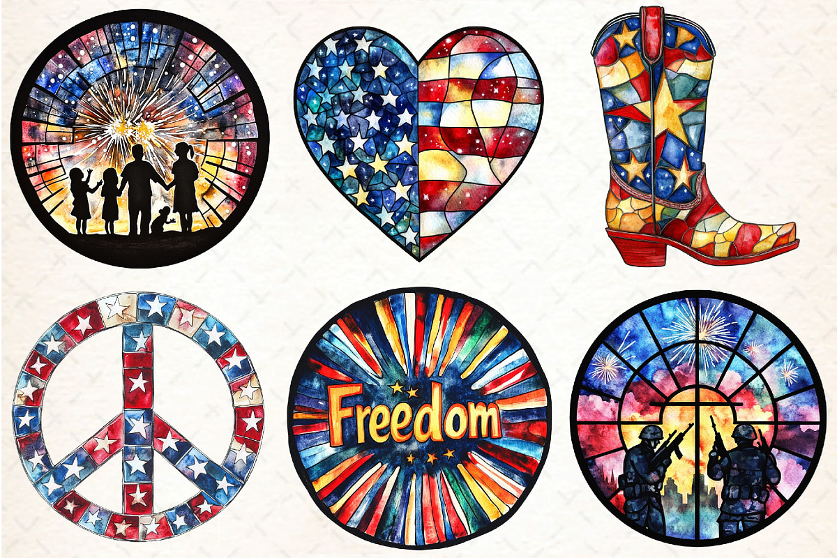 Stained Glass 4th of July Clipart, an Illustration by DreamCafeArt (Photo 3 of 9)
