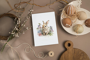 Watercolor Easter Rabbit Bunny Flowe