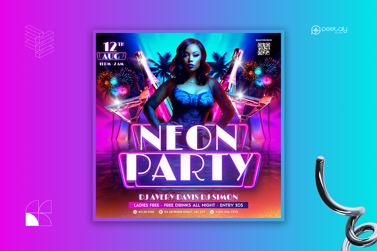Neon Summer Flyer Canva Template, a Flyer Template by PeetalyStudioDesigns (Photo 3 of 5)