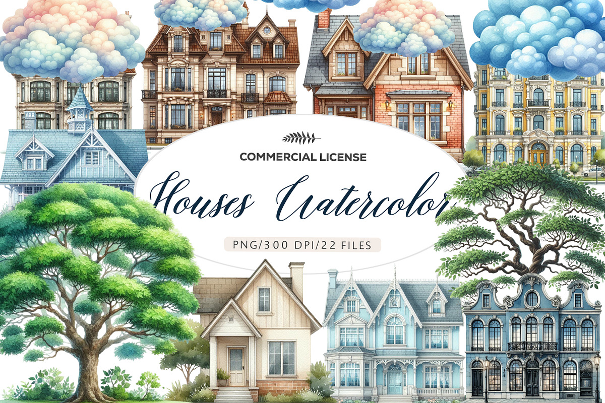 Houses watercolor clipart, an Illustration by CreationArt (Photo 1 of 5)