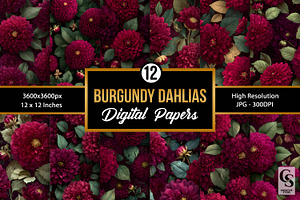 Burgundy Dahlia Flower Digital Paper, a Pattern Graphic by Creative Store