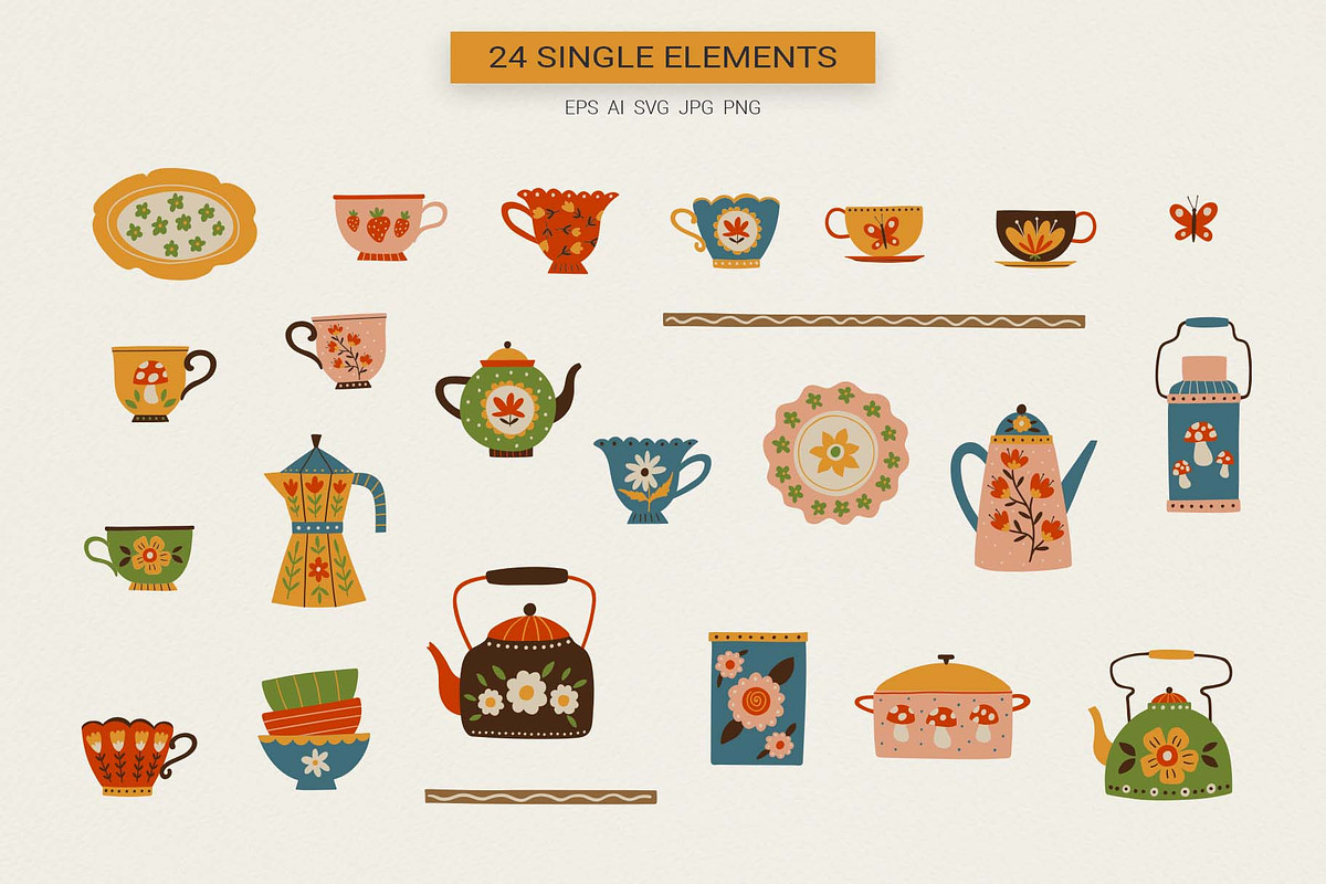 Retro Kitchen Tea & Coffee Clipart, a Food Illustration by Irina Ostapenko (Photo 2 of 9)