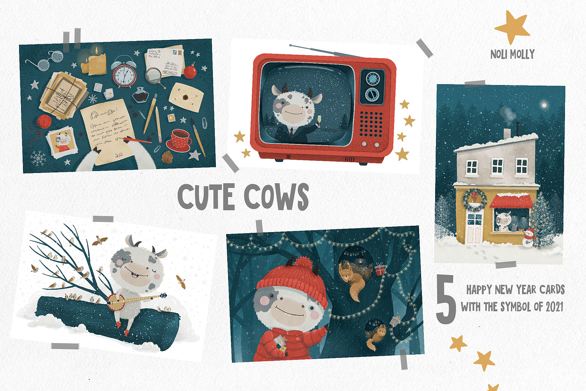 New Year Cows, an Animal Illustration by Noli Molly Store (Photo 2 of 8)
