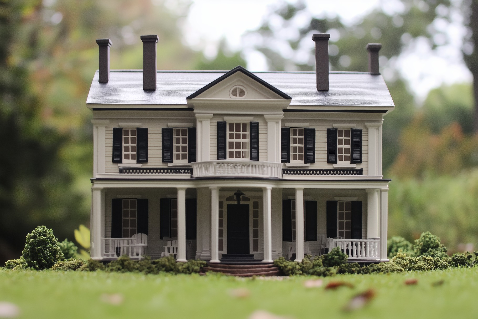 A detailed Colonial Revival house style model of a classic two-story ...