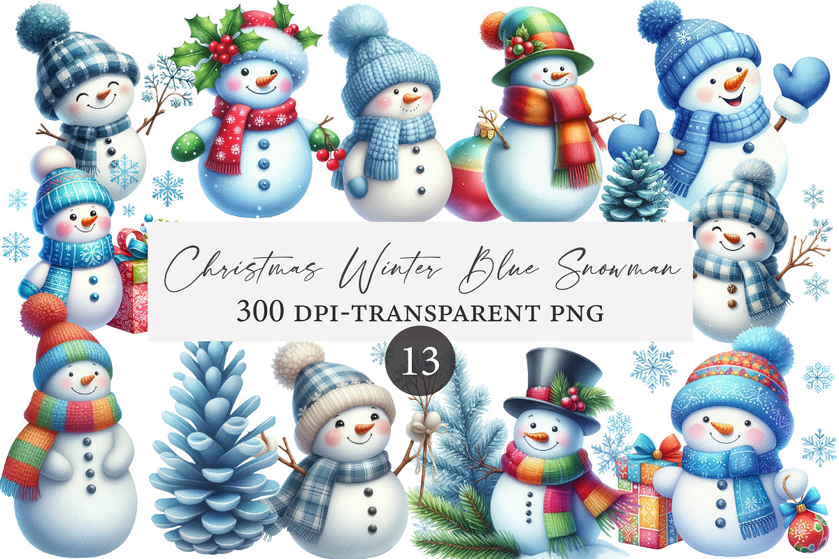 Christmas Winter Blue Snowman Clipar, an Illustration by Designworld (Photo 1 of 4)