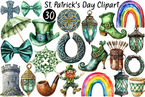 Watercolor St. Patrick's Day Clipart, a Seasonal Illustration by CitraGraphics