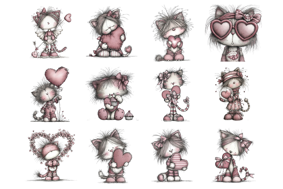 Whimsical Valentine Cat Clipart, an Illustration by Design Market (Photo 3 of 3)