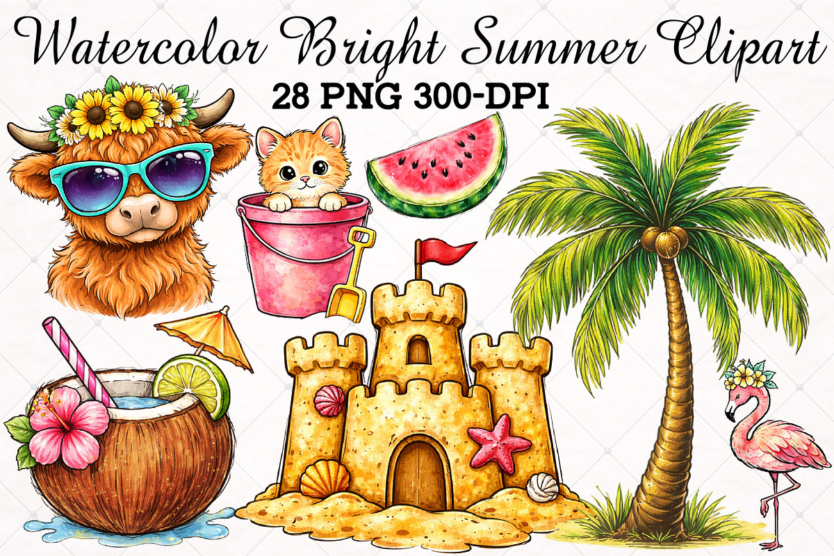 Watercolor Bright Summer Clipart Set, an Illustration by RobertsArt (Photo 1 of 5)