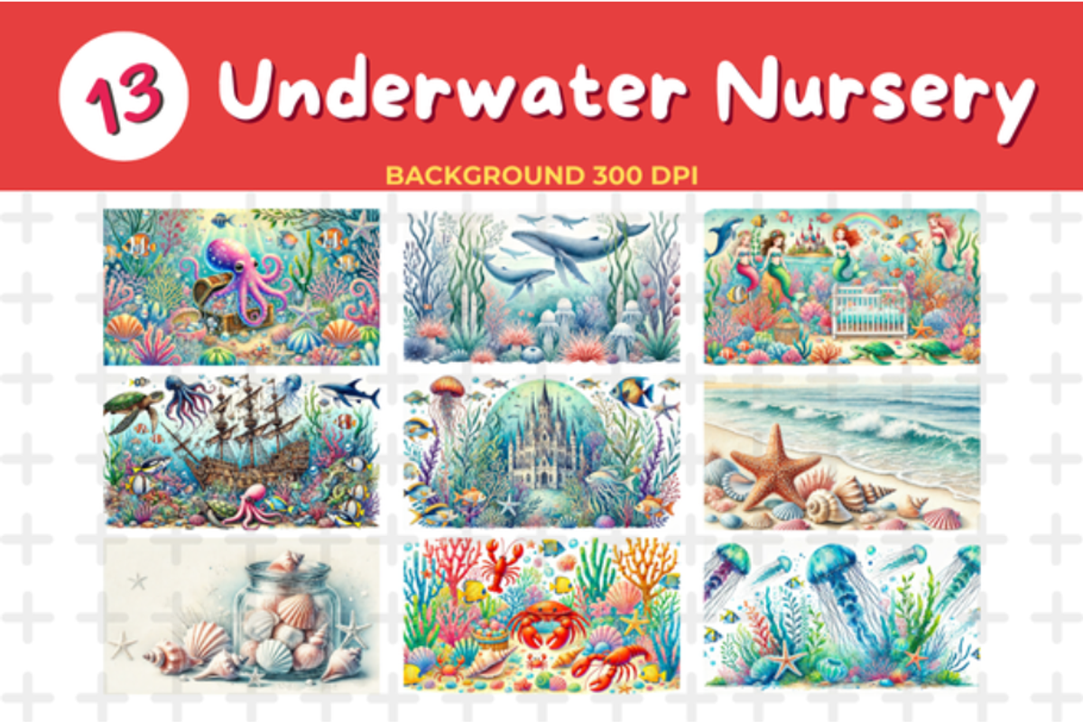 Watercolor Underwater Nursery Backgr, an Animal Illustration by John_Walker (Photo 3 of 5)
