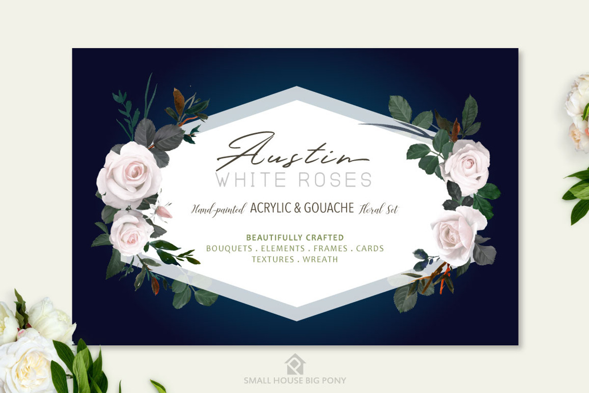White Austin Roses - Floral Set, a Graphic by SmallHouseBigPony (Photo 2 of 6)