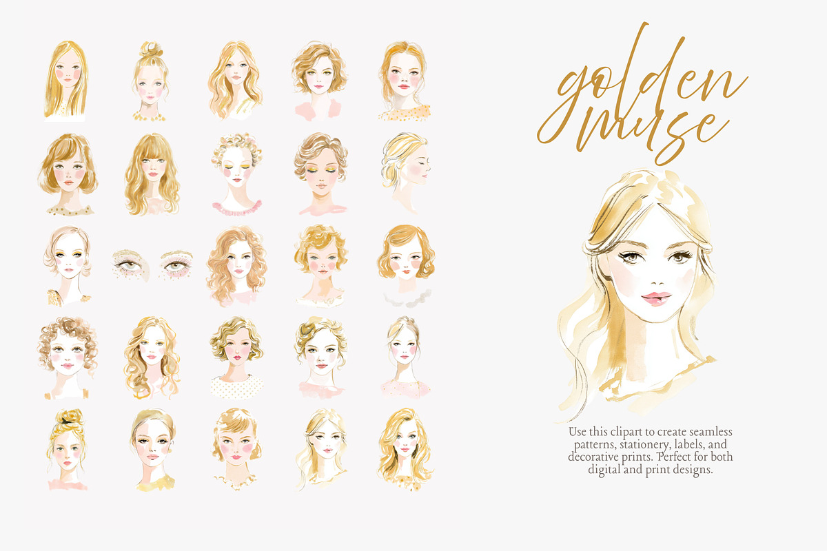 Golden muse clipart set, a Decorative Illustration by Patishop Art (Photo 3 of 10)