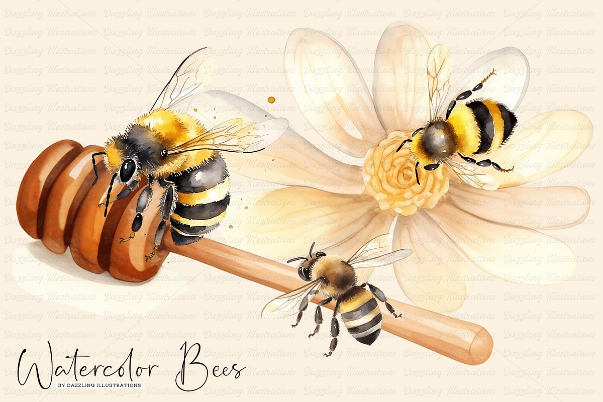 Watercolor Bee Set, an Animal Illustration by Dazzling Art Boutique (Photo 1 of 5)