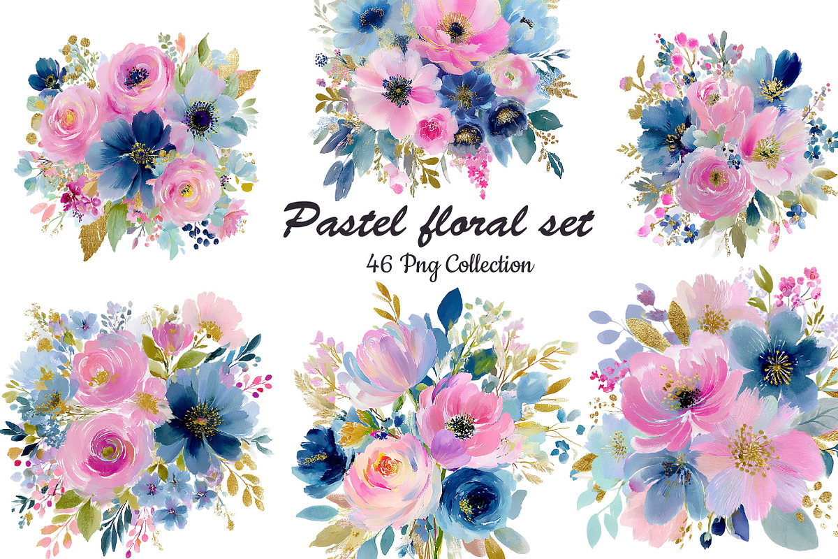 Pastel floral clipart set, an Object Illustration by DreamCafeArt (Photo 1 of 6)
