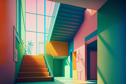 Illustration of a modern apartament interior with lots of colorf