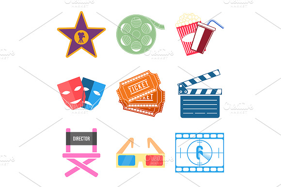 Set Of Movie Icons Flat Design