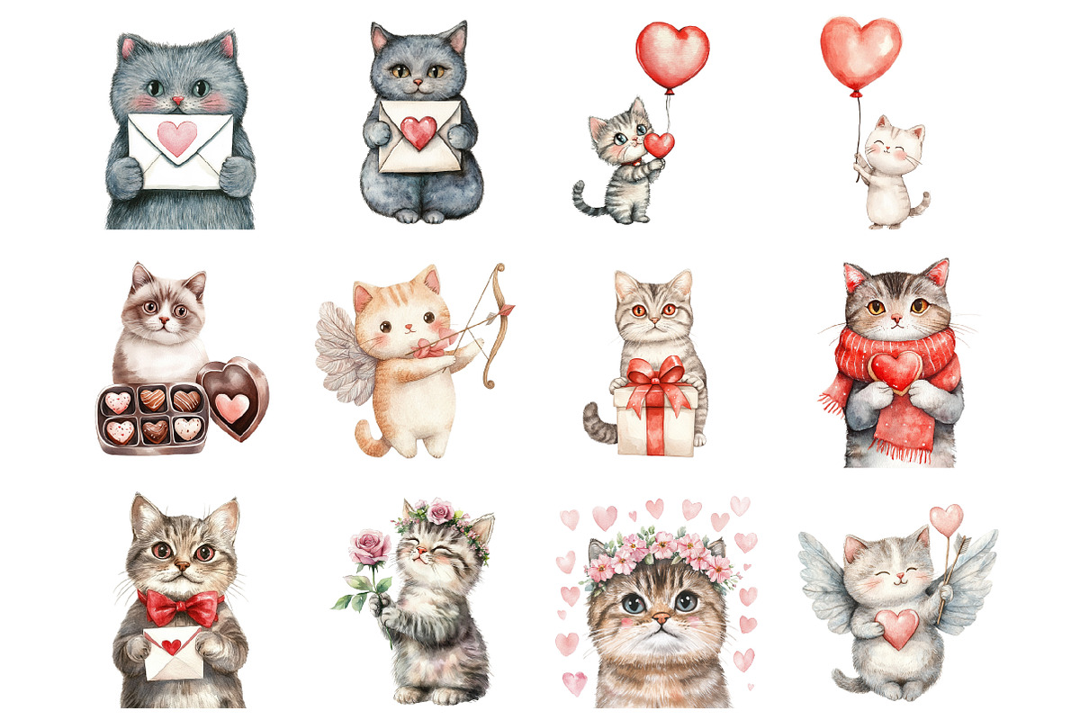 Valentine Cat Clipart, an Illustration by Design Market (Photo 3 of 3)