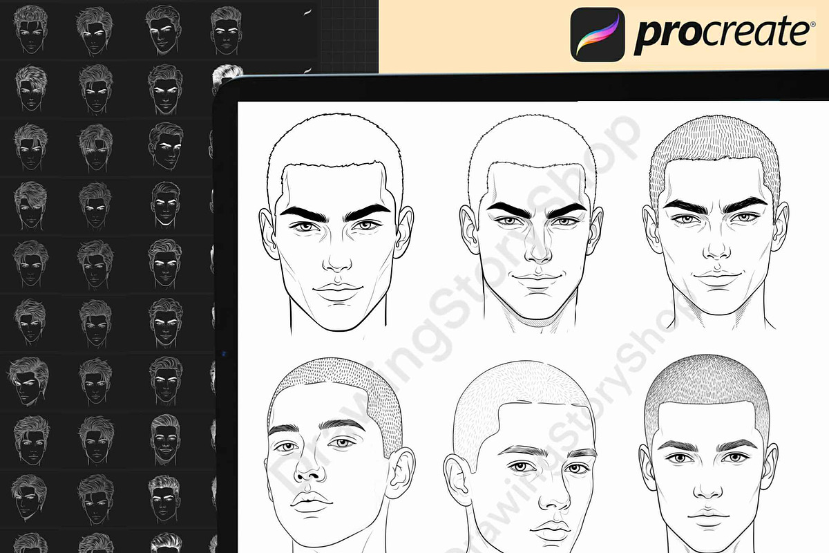 200 Procreate Male head stamp brush, a Brush Add-On by DrawingStoryShop (Photo 5 of 7)