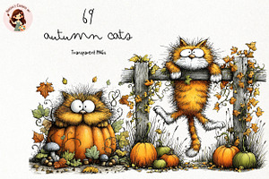 Whimsical Quirky Autumn Cat PNG, a Seasonal Illustration by Nicolle's Colorful Art