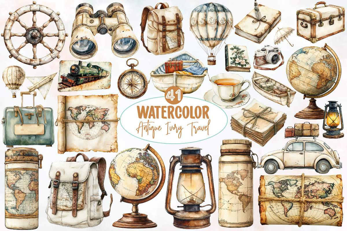 Antique Ivory Travel Clipart, an Illustration by Designworld (Photo 1 of 6)