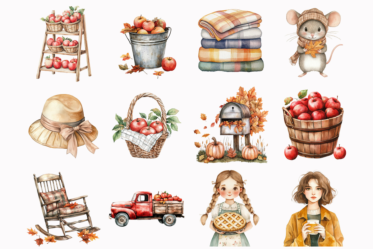 Watercolor Apple Harvest Clipart, a Seasonal Illustration by Design Market (Photo 2 of 5)