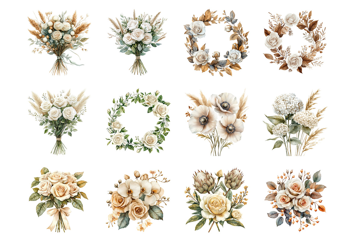 Watercolor White Boho Wedding Floral, an Illustration by SinaCreation (Photo 3 of 7)