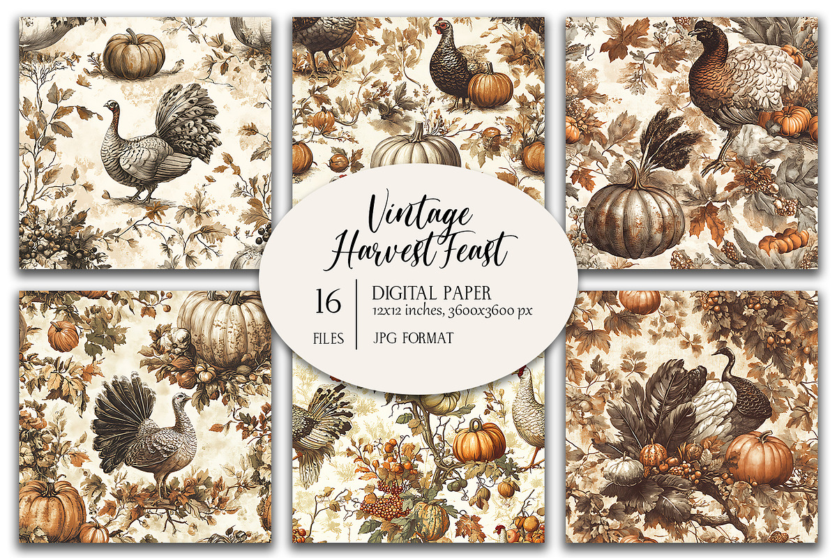 Vintage Harvest Feast Digital Paper, a Background Graphic by Vasmila (Photo 1 of 6)