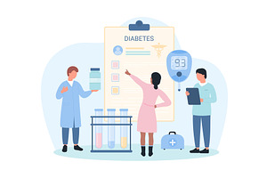 Diabetes medical checkup, tiny, a Healthcare Illustration by Flashvector