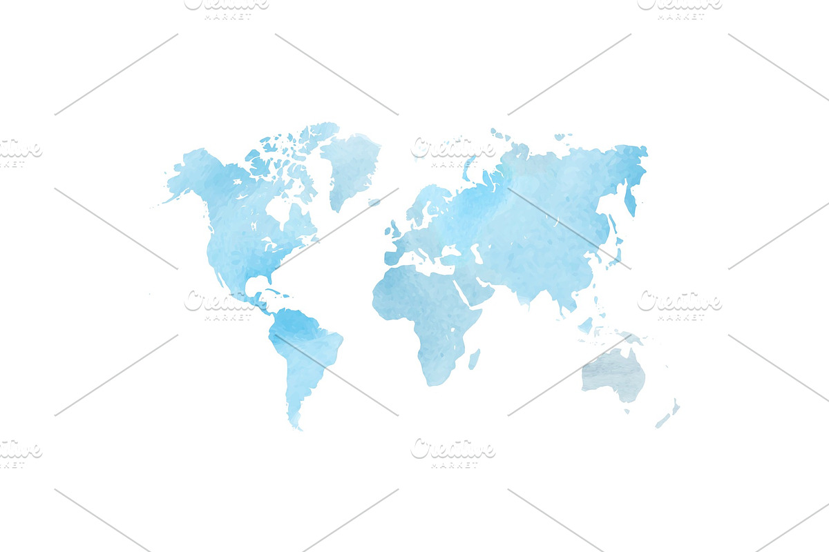 Blue watercolor map of World. Vector, a Work Illustration by pytyczech