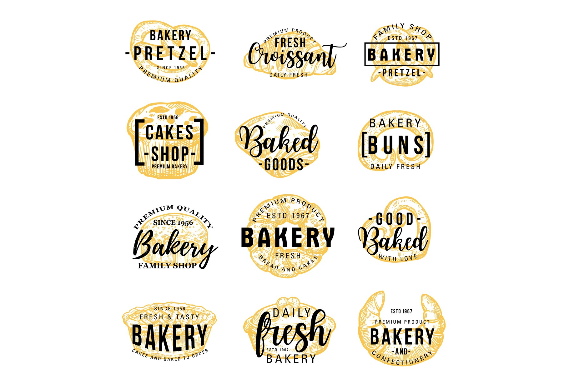 Bakery shop icons lettering, a Food Illustration by Vector Tradition ...