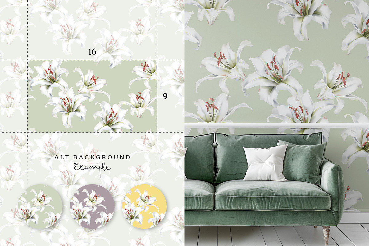 White Lily Seamless Pattern Set, a Pattern Graphic by Momosama Studio (Photo 3 of 5)