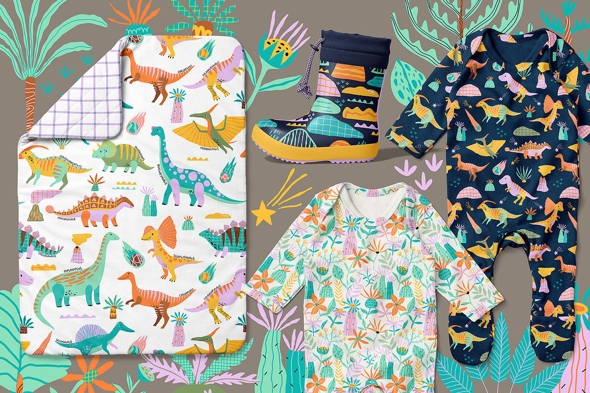 Dino illustration Patterns Posters, an Animal Illustration by OxanaTally (Photo 9 of 14)