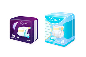 Realistic diapers pack. 3d diaper, an Illustration by Stock-Smart-Start