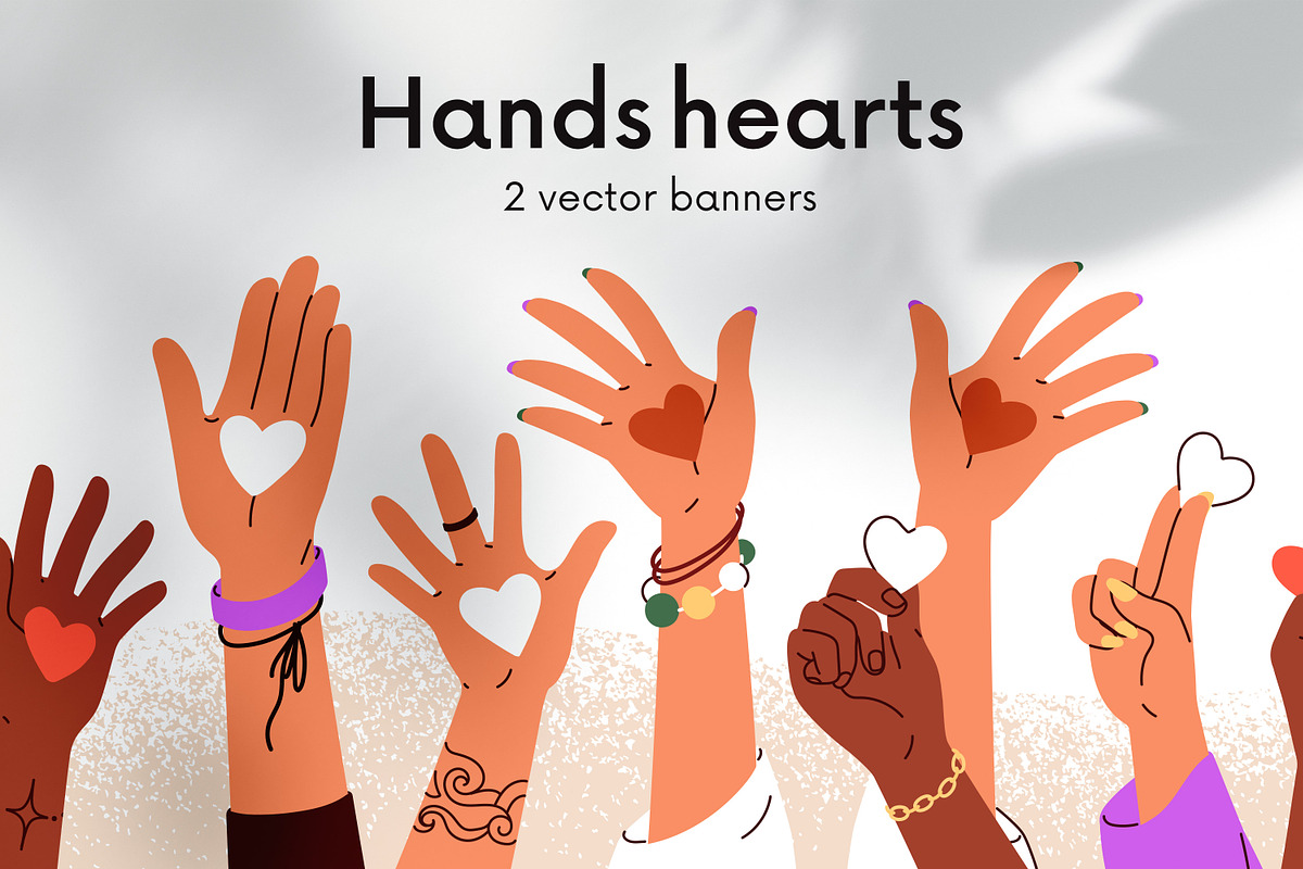Hands with hearts together banners, a Person Illustration by Good Studio (Photo 1 of 4)