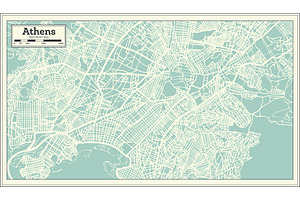 Athens Greece Map In Retro Style.