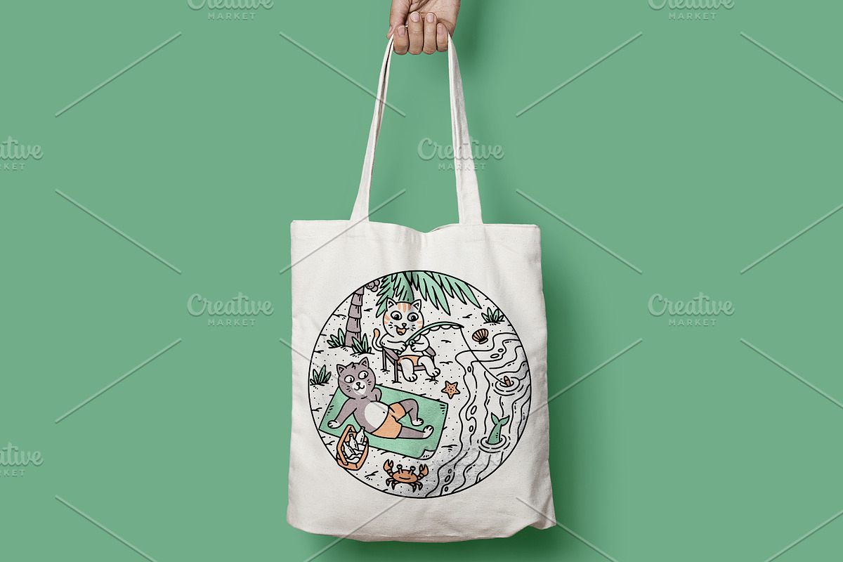 cute cat having fun on the beach, an Animal Illustration by gunaonedesign (Photo 3 of 4)