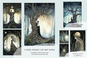 Entangled Tree Dryads Postcards, a Decorative Illustration by The Dutch Lady Designs